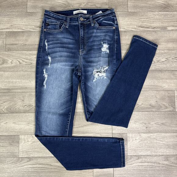 KanCan Ripped High Rise Skinny Denim Jeans Dark Wash sz 7/27 - Picture 1 of 7